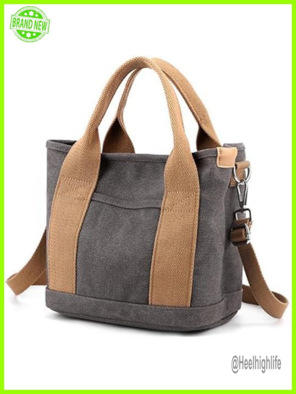 Canvas Tote Bag with Zipper and Pockets, Crossbody Shoulder Handbag